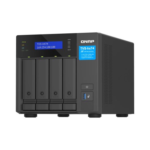 QNAP TVS-H474 NAS Tower Intel® Pentium® G7400 8 GB DDR4 0 TB QuTS hero Fekete