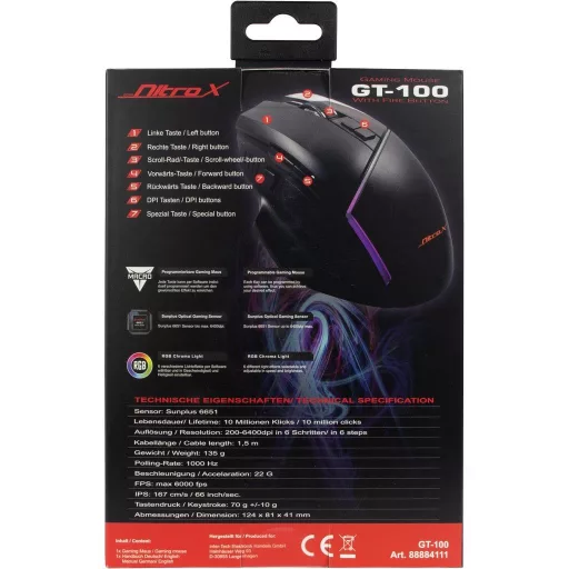 Inter-Tech GT-100 RGB egér Játék Jobbkezes USB A típus Optikai 6400 DPI