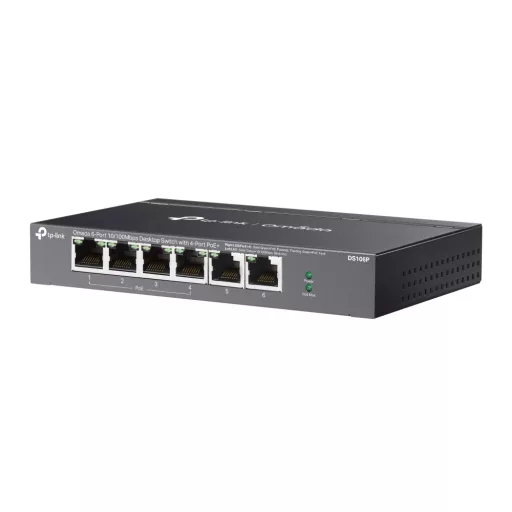 TP-Link Omada DS106P hálózati kapcsoló Beállítást nem igénylő (unmanaged) Fast Ethernet (10/100) Ethernet-áramellátás (PoE) támogatása Fekete