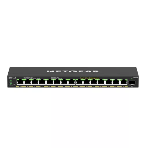 NETGEAR GS316EP-100PES hálózati kapcsoló Vezérelt Gigabit Ethernet (10/100/1000) Ethernet-áramellátás (PoE) támogatása Fekete