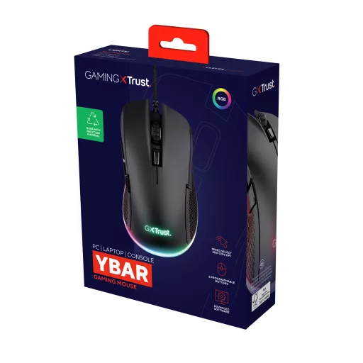 Trust GXT 922 YBAR egér Játék Jobbkezes USB A típus Optikai 7200 DPI