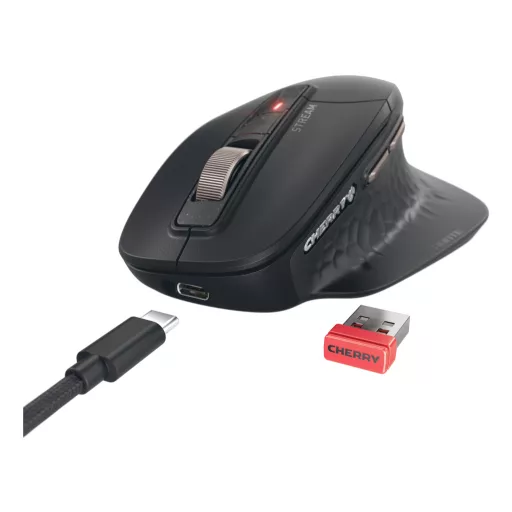CHERRY Stream desktop ultimate billentyűzet Egér mellékelve Otthoni/irodai USB + RF Wireless + Bluetooth AZERTY Francia Fekete
