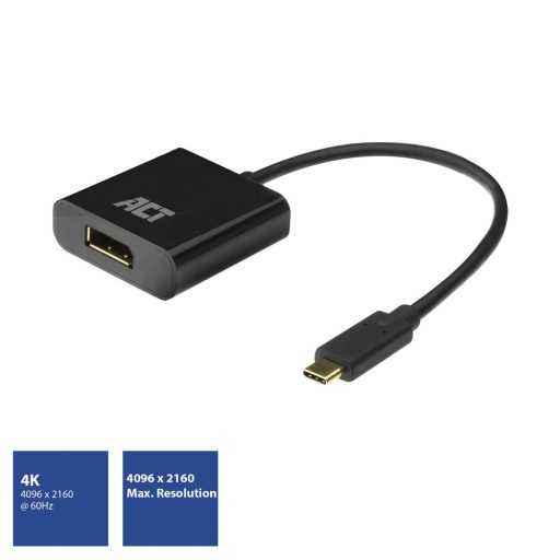 ACT AC7320 video átalakító kábel 0,15 M USB C-típus DisplayPort Fekete