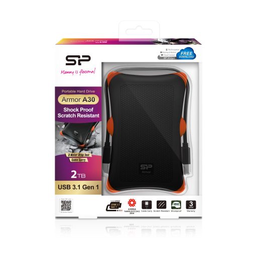 Silicon Power Armor A30 külső merevlemez 2 TB 2.5" USB A típus 3.2 Gen 1 (3.1 Gen 1) Fekete