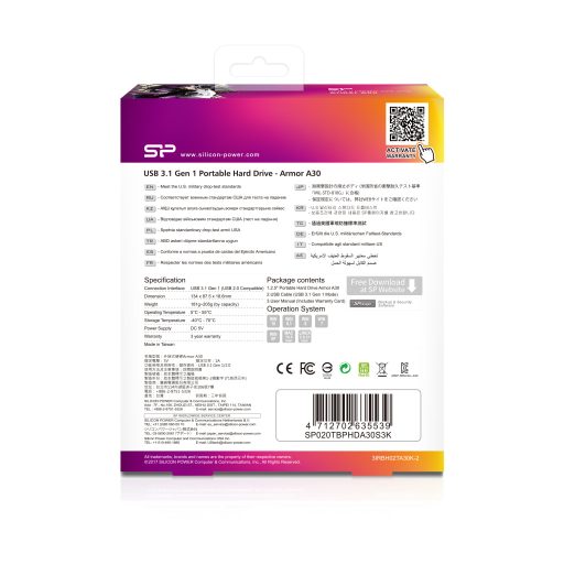 Silicon Power Armor A30 külső merevlemez 2 TB 2.5" USB A típus 3.2 Gen 1 (3.1 Gen 1) Fekete