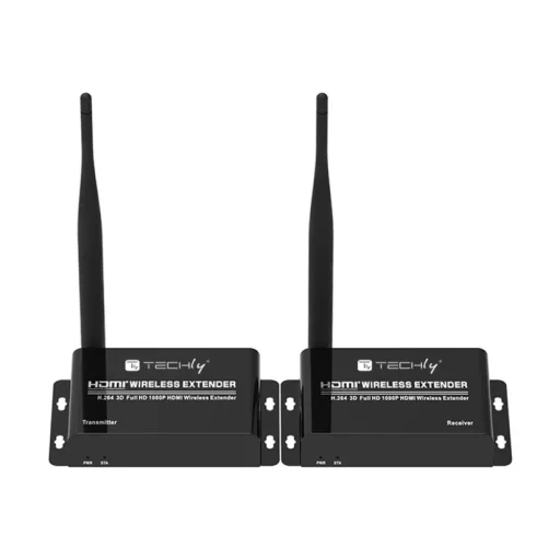 Techly IDATA HDMI-WL55 audió/videó jeltovábbító AV adó- és vevőegység Fekete
