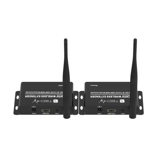 Techly IDATA HDMI-WL55 audió/videó jeltovábbító AV adó- és vevőegység Fekete