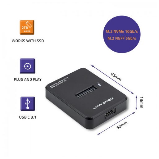 Qoltec 50313 tárolóegység burkolat Külső SSD ház Fekete M.2