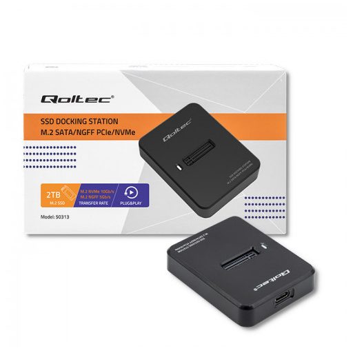 Qoltec 50313 tárolóegység burkolat Külső SSD ház Fekete M.2