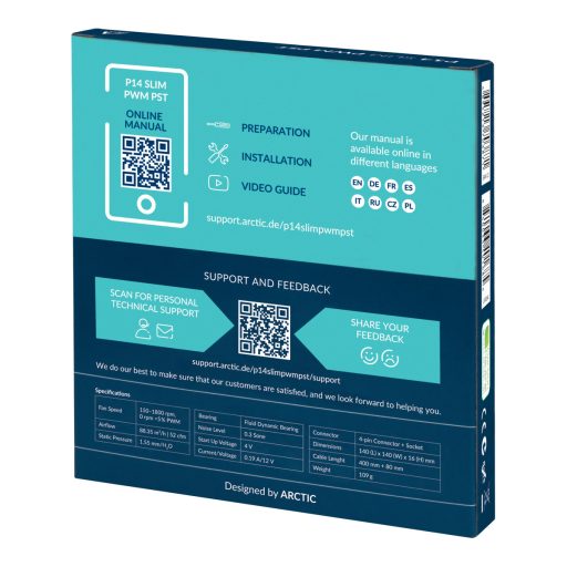 ARCTIC P14 Slim PWM PST 14 cm Fekete 1 db