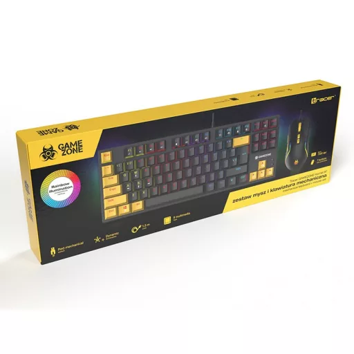 Tracer HORNET 87 billentyűzet Egér mellékelve Játék USB QWERTY Angol Fekete, Sárga