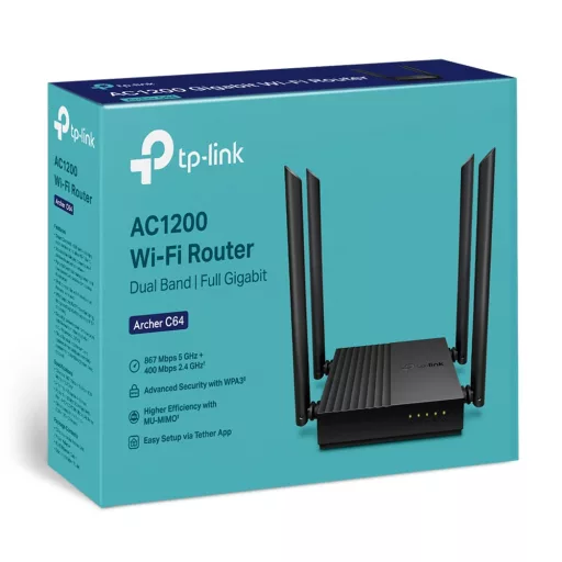TP-Link Archer C64 vezetéknélküli router Gigabit Ethernet Kétsávos (2,4 GHz / 5 GHz) Fekete