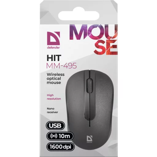 Defender HIT MM-495 egér Irodai Kétkezes Vezeték nélküli RF Optikai 1600 DPI