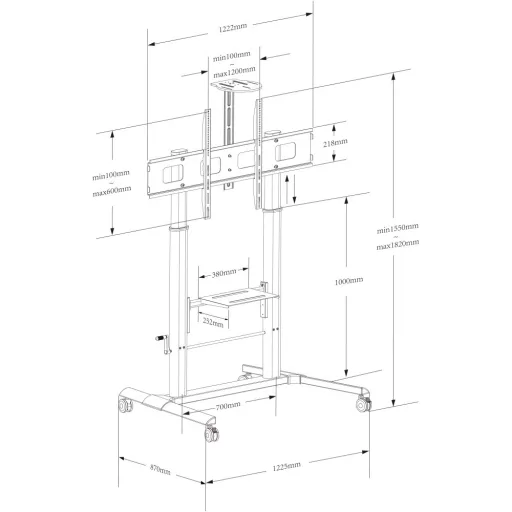 Techly ICA-TR230 multimédia állvány és gurulóállvány Fekete Lapos panel Gurulós multimédia állvány