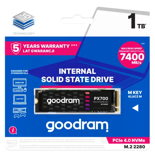 Goodram PX700 SSD SSDPR-PX700-01T-80 1 TB M.2 PCI Express 4.0 NVMe 3D NAND