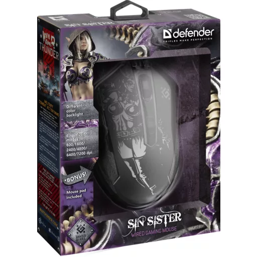 Defender SIN'SISTER GM-933 egér Játék Jobbkezes USB A típus Optikai 7200 DPI
