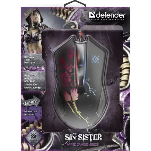 Defender SIN'SISTER GM-933 egér Játék Jobbkezes USB A típus Optikai 7200 DPI