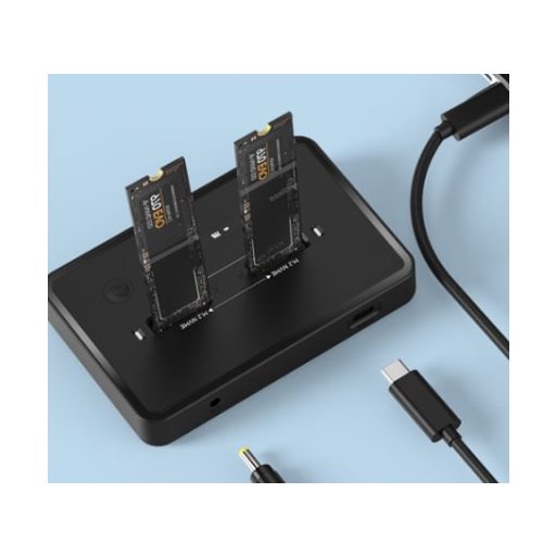 Gembird DD2-U3M2 Desktop dual drive USB Type-C M.2 NVME (and SATA) SSD docking station, black