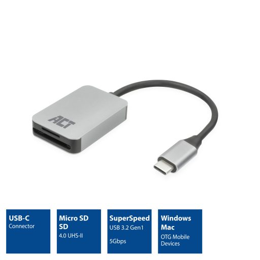 ACT AC7056 kártyaolvasó USB 3.2 Gen 1 (3.1 Gen 1) Type-C Szürke