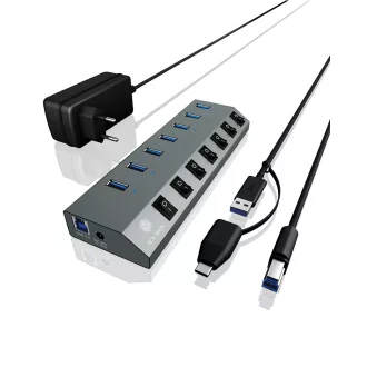   ICY BOX IB-HUB1701-C3 USB 3.2 Gen 1 (3.1 Gen 1) Type-B 5000 Mbit/s Antracit