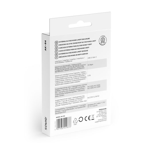 Savio AK-84 tárolóegység burkolat Külső SSD ház Fekete M.2