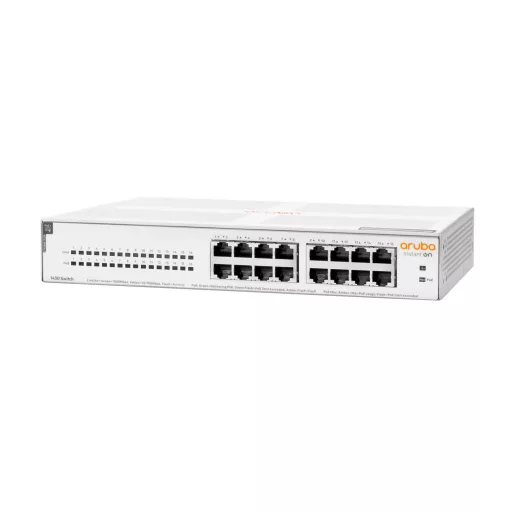 HPE Aruba Networking Aruba Instant On 1430 16G Class4 PoE 124W Beállítást nem igénylő (unmanaged) L2 Gigabit Ethernet (10/100/1000) Ethernet-áramellátás (PoE) támogatása 1U Fehér