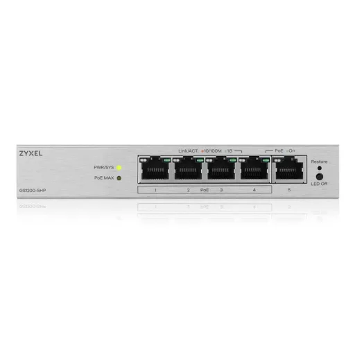 Zyxel GS1200-5HPV3 Vezérelt L2 Gigabit Ethernet (10/100/1000) Ethernet-áramellátás (PoE) támogatása Asztali Szürke