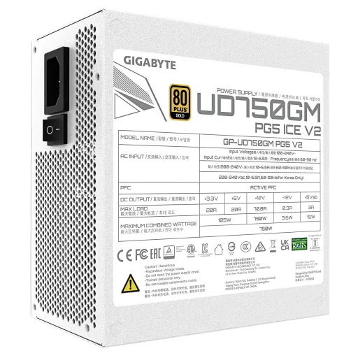 GIGABYTE UD750GM PG5 V2 ICE 750 W 20+4 pin ATX ATX Fehér