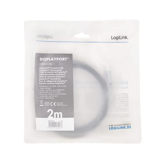 LogiLink CDA0105 DisplayPort kábel 2 M Fekete, Szürke