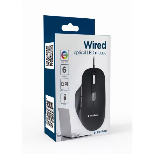 Gembird MUS-6B-02 egér Irodai Jobbkezes USB A típus Optikai 3600 DPI