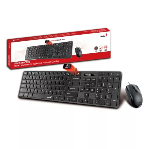 Genius Computer Technology SlimStar C126 billentyűzet Egér mellékelve Otthoni USB QWERTY Magyar Fekete