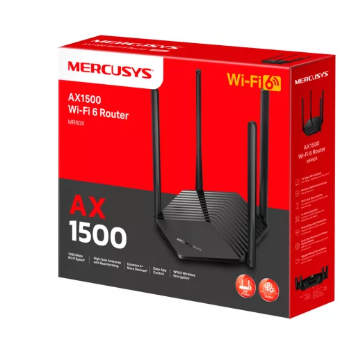 Mercusys MR60X vezetéknélküli router Gigabit Ethernet Kétsávos (2,4 GHz / 5 GHz) Fekete