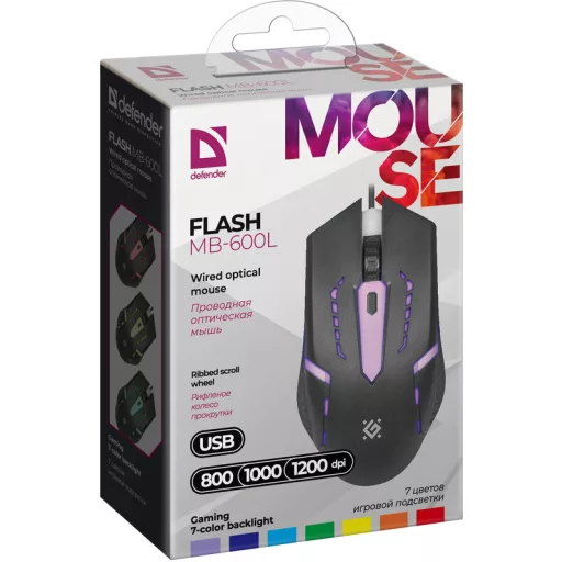 Defender FLASH MB-600L egér Játék Kétkezes USB A típus Optikai 1200 DPI