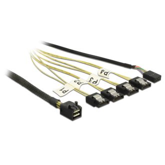   DeLOCK 1m, Mini SAS HD SFF-8643/4xSATA 7p Fekete, Ezüst, Sárga