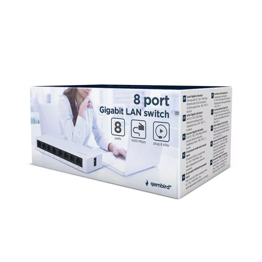 Gembird NSW-G8-01 hálózati kapcsoló Beállítást nem igénylő (unmanaged) Gigabit Ethernet (10/100/1000) Fehér