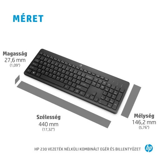 HP 230 Wireless Mouse and Keyboard Combo billentyűzet Egér mellékelve Irodai Vezeték nélküli RF Fekete
