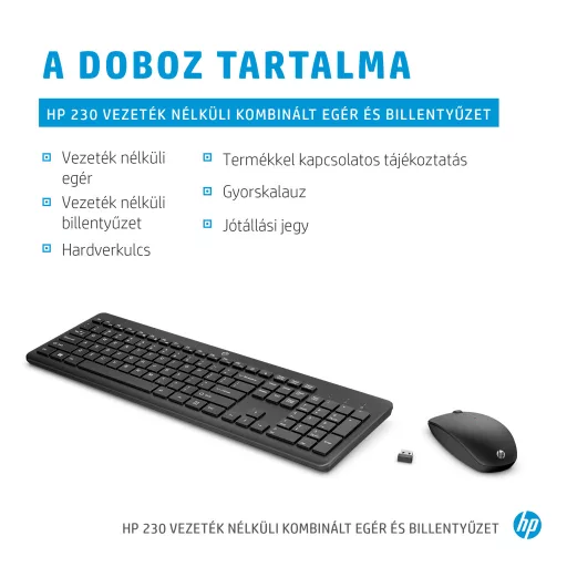 HP 230 Wireless Mouse and Keyboard Combo billentyűzet Egér mellékelve Irodai Vezeték nélküli RF Fekete