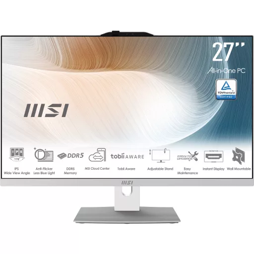 MSI Modern AM242P 1M-1873AT Intel Core 3 100U 60,5 cm (23.8") 1920 x 1080 pixelek All-in-One számítógép 16 GB DDR5-SDRAM 256 GB SSD Windows 11 Home Wi-Fi 6E (802.11ax) Fehér