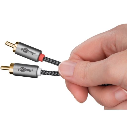 Goobay 65291 audio kábel 0,5 M 2 x RCA Fekete, Ezüst