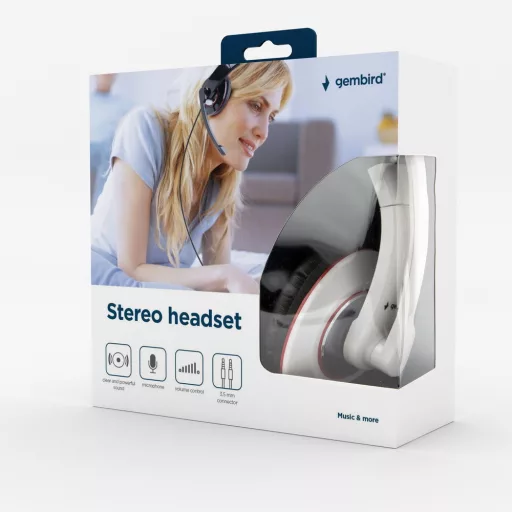 Gembird MHS-001-GW fejhallgató és headset Vezetékes Fejpánt Hívás/zene Fehér