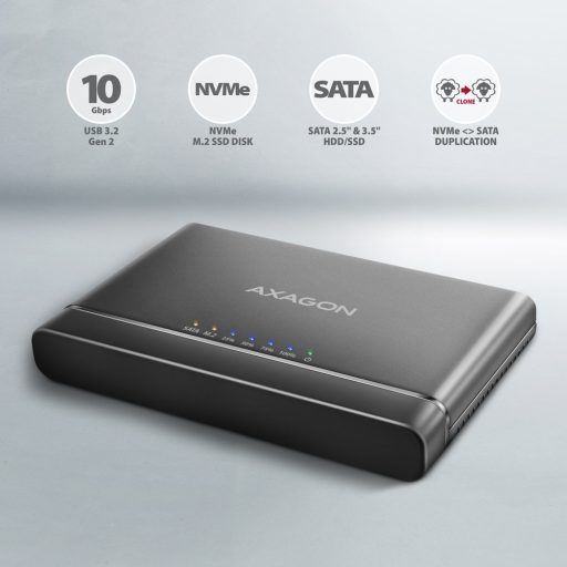 Axagon ADSA-CC USB-C 10Gbps - NVMe M.2 SSD & SATA 2.5/3.5 SSD/HDD CLONE MASTER 2 - Digital/Daten - NVMe USB 3.2 Gen 2 (3.1 Gen 2) Type-C Fekete