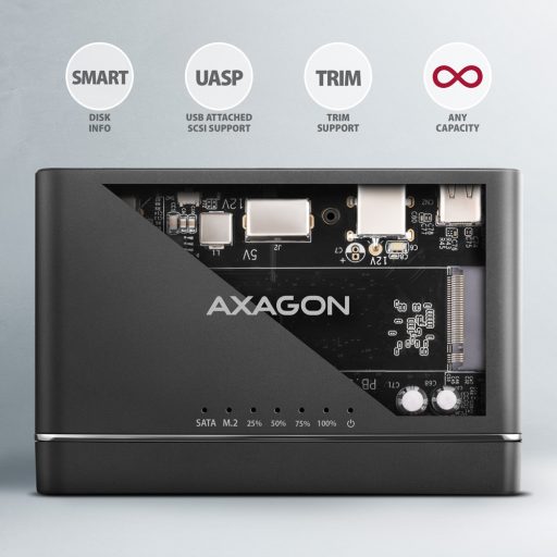 Axagon ADSA-CC USB-C 10Gbps - NVMe M.2 SSD & SATA 2.5/3.5 SSD/HDD CLONE MASTER 2 - Digital/Daten - NVMe USB 3.2 Gen 2 (3.1 Gen 2) Type-C Fekete