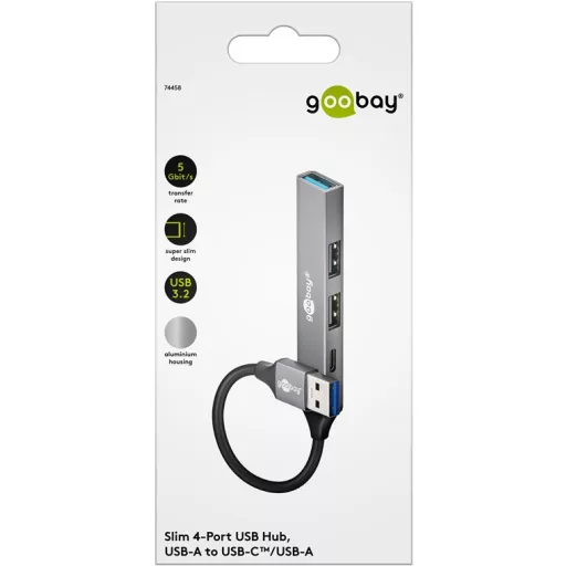 Goobay 74458 hálózati csatlakozó USB 3.2 Gen 1 (3.1 Gen 1) Type-A 5000 Mbit/s Világosszürke