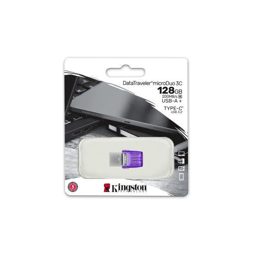 Kingston Technology DataTraveler microDuo 3C USB flash meghajtó 128 GB USB Type-A / USB Type-C 3.2 Gen 1 (3.1 Gen 1) Rozsdamentes acél, Lila