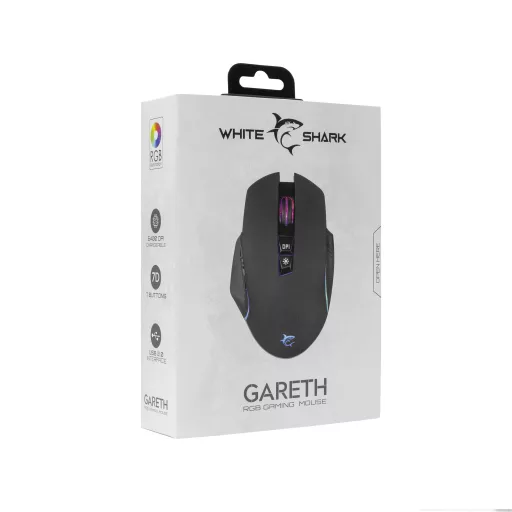 White Shark GARETH Black egér Játék Kétkezes USB A típus Optikai 6400 DPI