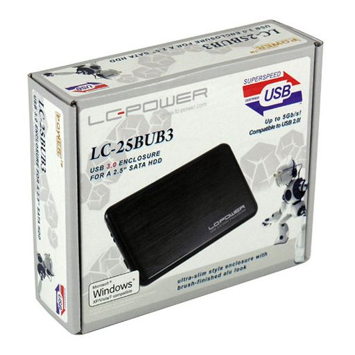 LC-Power LC-25BUB3 tárolóegység burkolat Alumínium, Fekete 2.5"