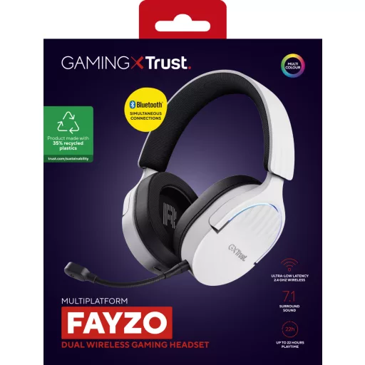 Trust GXT 491W FAYZO Headset Vezetékes és vezeték nélküli Fejpánt Játék USB C-típus Bluetooth Fekete, Fehér