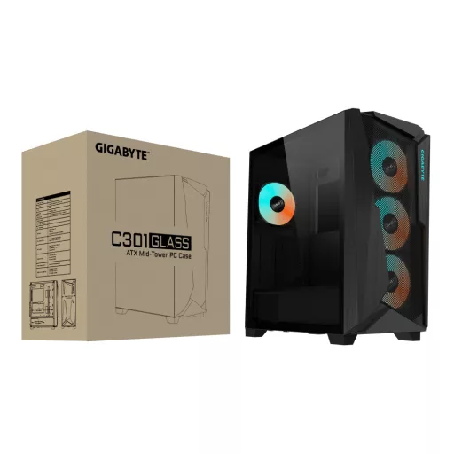 GIGABYTE C301 GLASS Midi Tower Fekete