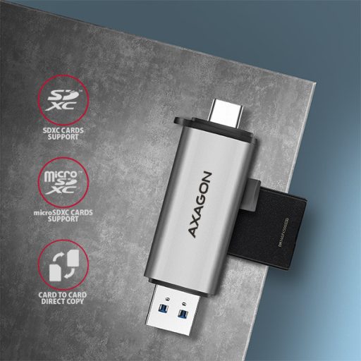 Axagon CRE-SAC kártyaolvasó USB 3.0 Type-A/Type-C Szürke