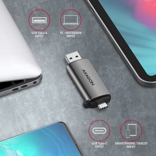 Axagon CRE-SAC kártyaolvasó USB 3.0 Type-A/Type-C Szürke